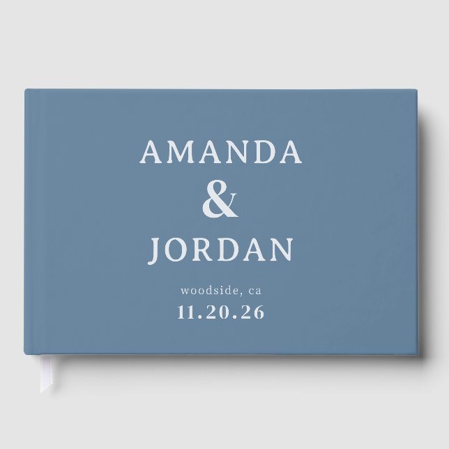 Elegant Blue Typographic Guest Book (Front)