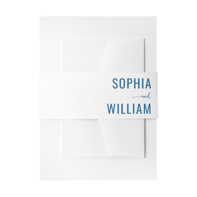 Elegant Blue Typographic Names Invitation Belly Band (Front Example)