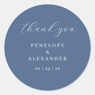 Elegant Blue Typographic Thank You Classic Round Sticker