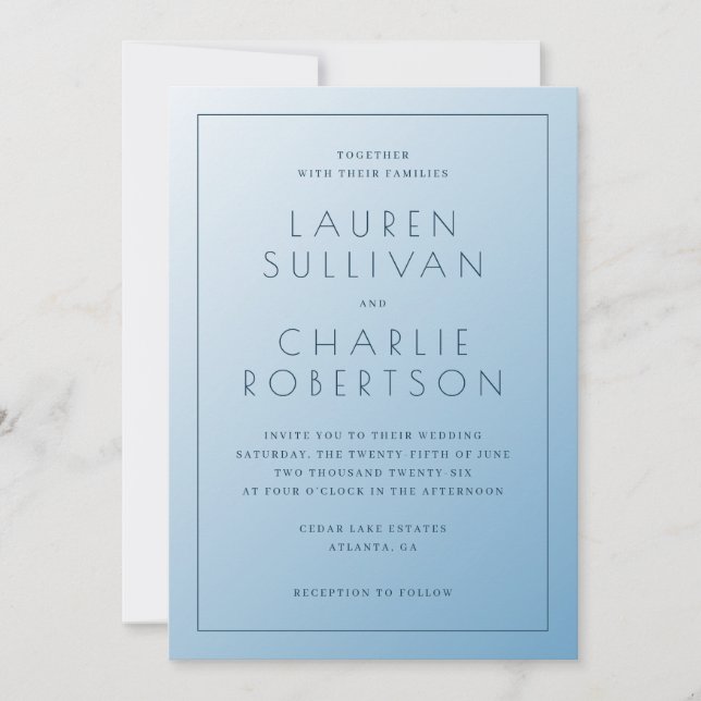 Elegant Blue Typographic Wedding Invitation (Front)