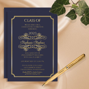 Elegant Blue University Graduation Party Gold