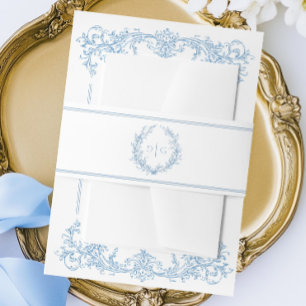 Elegant Blue Victorian Crest Wedding Invitation Belly Band