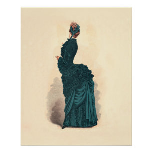Elegant Blue Victorian Dress Fashion Poster