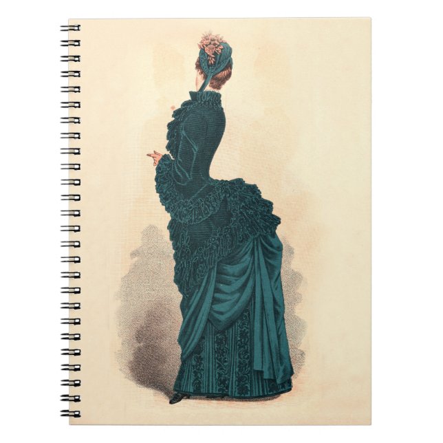 Elegant Blue Victorian Dress Fashion Spiral Notebook (Front)