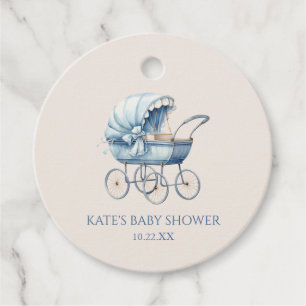 Elegant Blue Vintage Baby Carriage Baby Shower Favour Tags
