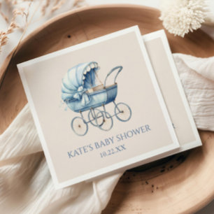 Elegant Blue Vintage Baby Carriage Baby Shower Napkin