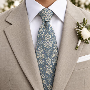 Elegant Blue Vintage Botanical Pattern Tie