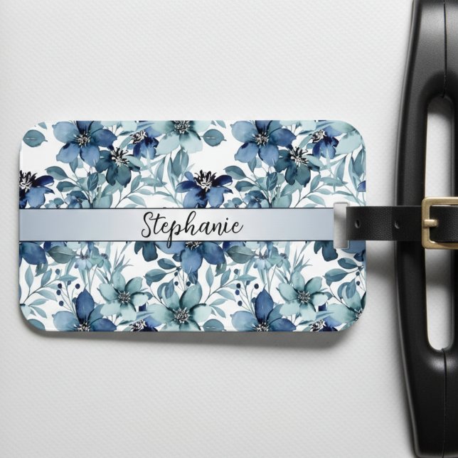 Elegant Blue Vintage Chintz Pattern Monogram Luggage Tag (Creator Uploaded)