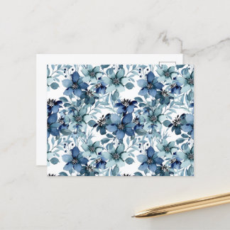 Elegant Blue Vintage Chintz Pattern Postcard