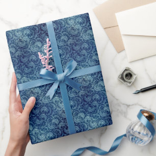 Elegant Blue Vintage Damask Pattern Wrapping Paper