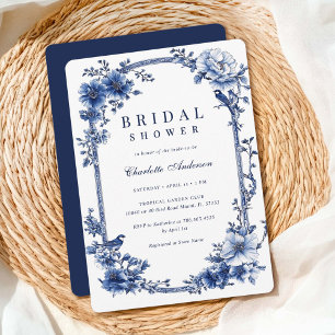 Elegant Blue Vintage Floral Bridal Shower Invitation
