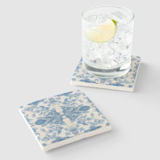 Elegant blue vintage floral  stone coaster