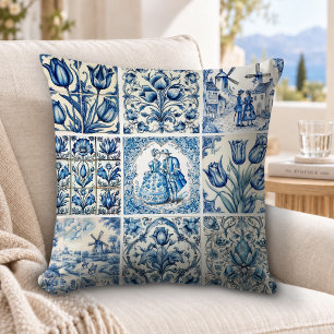 Elegant Blue Vintage Floral Toile Cushion