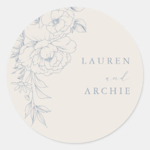 Elegant Blue Vintage Floral Wedding Classic Round Sticker
