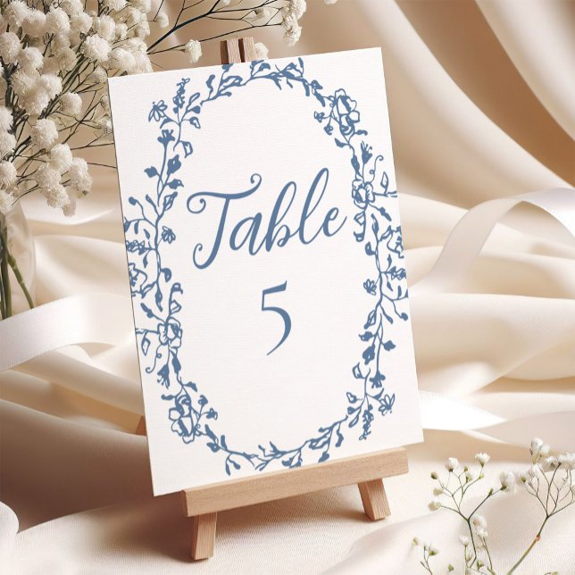 Elegant Blue Vintage Floral Wedding Table Number (Creator Uploaded)
