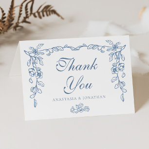Elegant Blue Vintage Floral Wedding Thank You Card