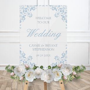 Elegant Blue Vintage Frame Wedding Welcome Acrylic Sign