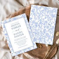 Elegant Blue Vintage French Floral Toile