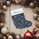 Elegant Blue Vintage Snowflakes Large Christmas Stocking<br><div class="desc">Elegant Blue Vintage Snowflakes Christmas Stockings paper featuring a beautiful pattern of vintage inspired blue,  white,  and gold snowflakes with  your custom name or details. Perfect for all your holiday season! If you need assistance with the design or matching products,  please contact us at katescreationszazzle@gmail.com.</div>