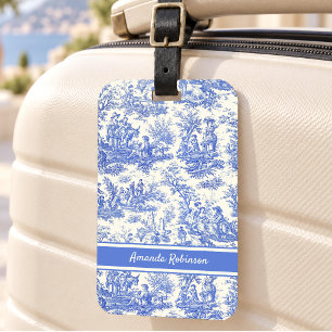 Elegant Blue Vintage Toile De Jouy Luggage Tag