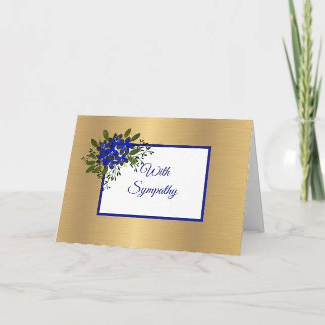 Elegant Blue Violets Gold Floral Sympathy Card (Front)