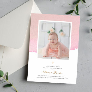 Elegant Blue Watercolor and Photo Baptism Invitation