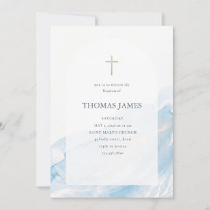 Elegant Blue Watercolor Arch Cross Religious Invitation