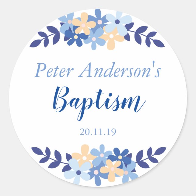 Elegant Blue Watercolor Baptism Sticker (Front)