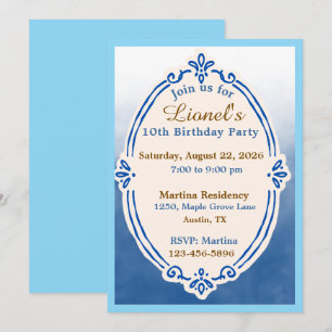 Elegant Blue Watercolor Birthday Invitations