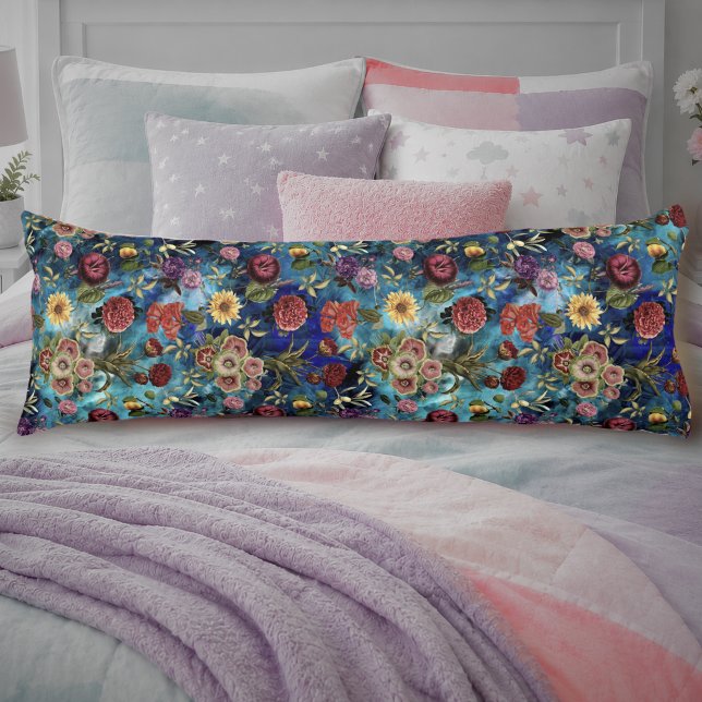 Elegant Blue Watercolor Botanical Monogram Body Cushion (Creator Uploaded)