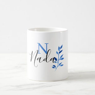 Elegant Blue Watercolor Botanical Monogram Name Coffee Mug