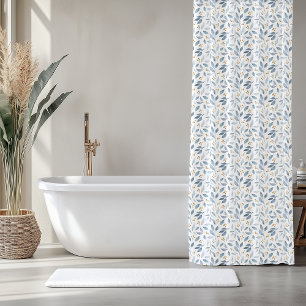 Elegant Blue Watercolor Botanical Pattern Shower Curtain