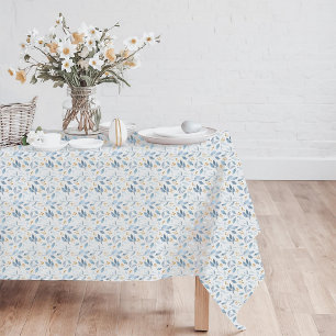 Elegant Blue Watercolor Botanical Pattern Tablecloth