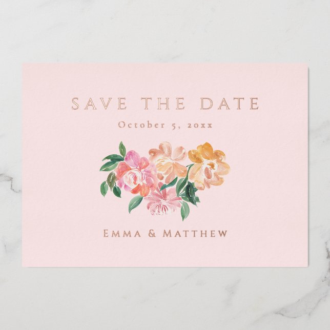 Elegant Blue Watercolor Botanical Save the Date (Front)