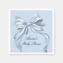 Elegant Blue Watercolor Bow Boy Baby Shower