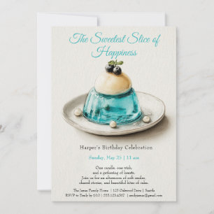 Elegant Blue Watercolor Cake Birthday Invitation