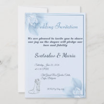 Elegant Blue Watercolor Couple Line Art Wedding In