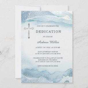 Elegant Blue Watercolor Dedication for Boy Invitation