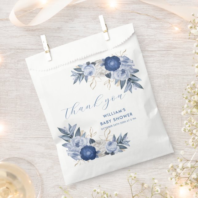 Elegant Blue Watercolor Floral Baby Shower  Favour Bags (Clipped)