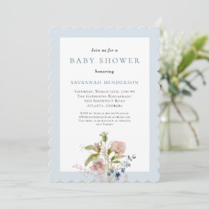 Elegant Blue Watercolor Floral Baby Shower Invitation