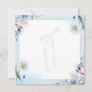Elegant Blue Watercolor Floral & Bow Invitation Te