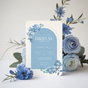 Elegant Blue Watercolor Floral Bridal Shower Invitation