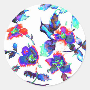 Elegant blue watercolor floral classic round sticker