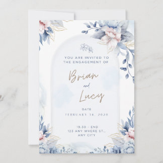 Elegant Blue Watercolor Floral Engagement Invite
