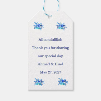 Elegant Blue Watercolor Floral Islamic Wedding Gift Tags