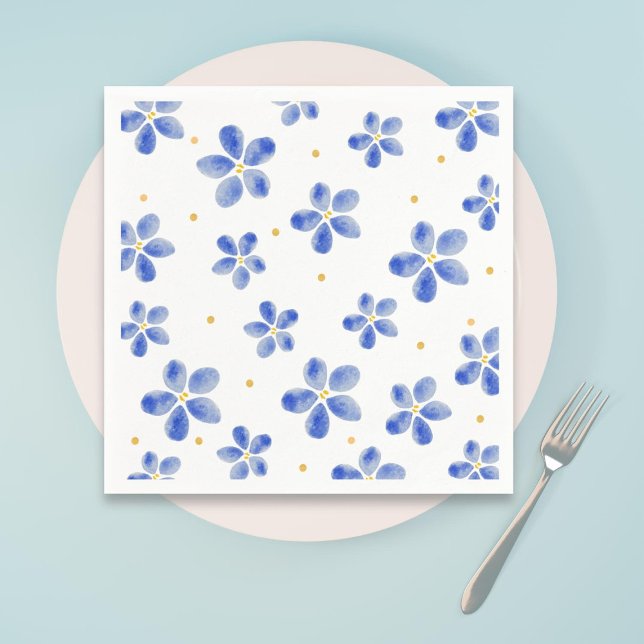 Elegant Blue Watercolor Floral Napkin (Creator Uploaded)
