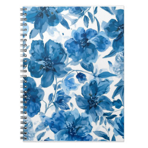 Elegant Blue Watercolor Floral Notebook