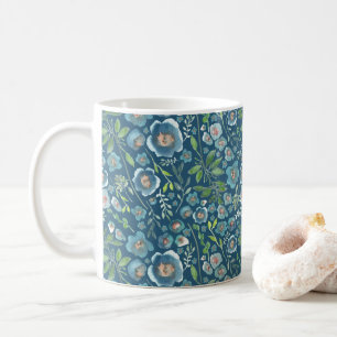 Elegant Blue Watercolor Floral Pattern Coffee Mug