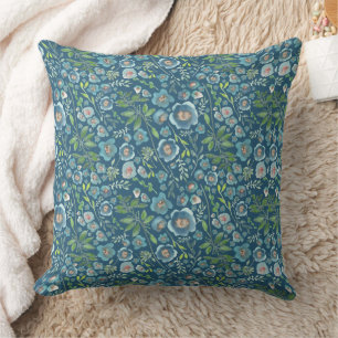 Elegant Blue Watercolor Floral Pattern Cushion