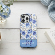 Elegant Blue Watercolor Floral Pattern Custom Name